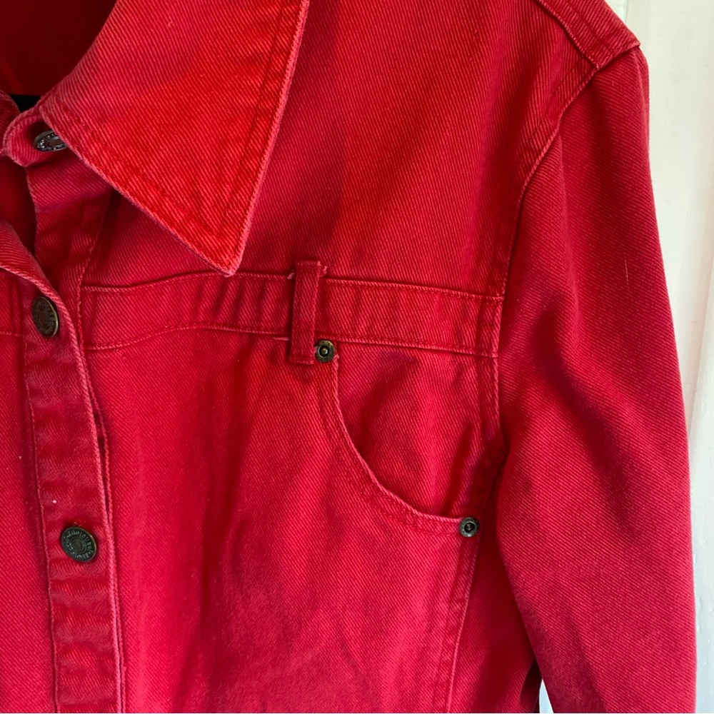 Vtg Newport News Jeanology Long Red Button-Front Denim Coat Dress Patriotic 12 - Picture 5 of 12
